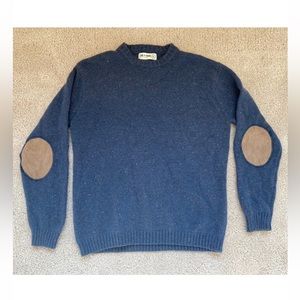 Line of Trade Flecked Wool Blend Elbow Patch Sweater. Men’s Blue Wool Sweater XL